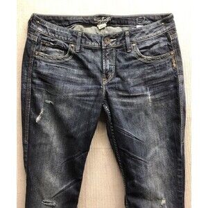 Silver Jeans Womens Eden Distressed Bootcut Dark Distressed Wash